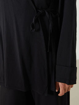 Kruvaze Yaka Keten Kar???ml? Kad?n Kimono