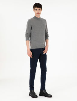 Gri Melanj Slim Fit Yar_m Bal_k__ Yaka Basic Triko Kazak - Pierre cardin фото 4