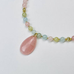 Колье из мадагаскарского Розового кварца и Берилла 43 см +