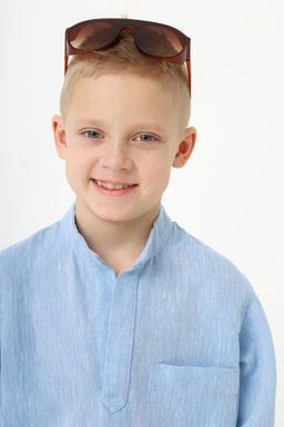 Рубашка-хенли Лен, голубой меланж - Inzibe фото 12