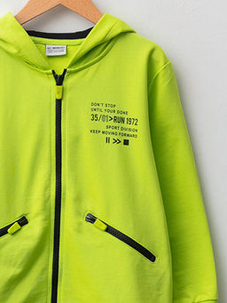 Kap??onlu Bask?l? Uzun Kollu Erkek ?ocuk Fermuarl? Sweatshirt - Waikiki фото 3