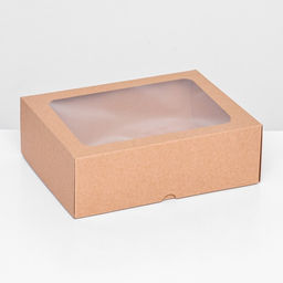 Цена за 5 шт. Коробка складная, крышка-дно, с окном, крафт, 20 х 15 х 6,5 см,