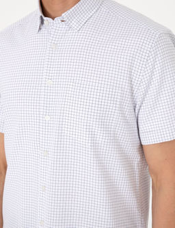 Lacivert Kareli Regular Fit K_sa Kollu G_mlek