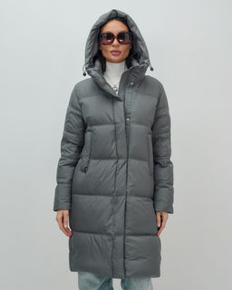 Пальто зимнее утепленное с капюшоном женское темно-серого цвета 7618TC - Visdeer фото 7