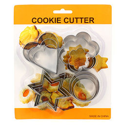 Форма для печенья из нержавеющей стали набор 12 штук: сердечко - 3 штуки; цветок - 3 штуки; круг - 3 штуки; звездочка - 3 штуки Ассорти, в блистере (Китай)