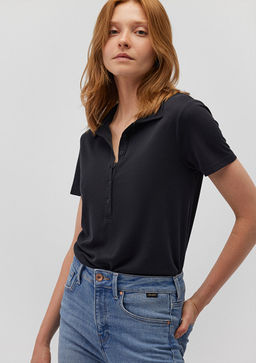 Siyah Tencel TM Modal Polo Tisort