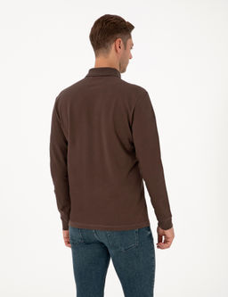 Koyu Kahverengi Slim Fit K_vr_lmaz Fermuarl_ Polo Yaka Basic Pike Sweatshirt - Pierre cardin фото 5