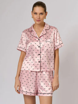 0320D PINK LOVE  Пижама принт. жен. (Рубашка+Шорты) OMSA