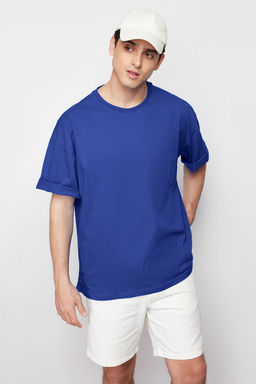 Mavi Oversize/Genis Kesim %100 Pamuklu K?sa Kollu Basic T-Shirt TMNSS22TS0318