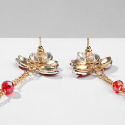 Серьги висячие со стразами Рассвет цветочный, цвет красный в золоте, 11,5см - Queen fair фото 3