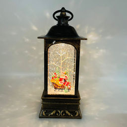 Новогодний декор Фонарь стекло - Дед Мороз на санях 23 см (арт. WDL-2101A)