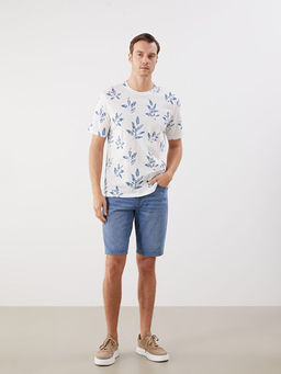 Bisiklet Yaka Bask?l? Penye Erkek Ti??rt