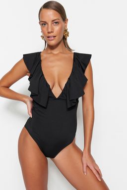 Siyah Derin Dekolteli Volanl? Normal Paca Mayo TBESS23MA00279