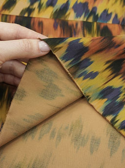 Штапель Премиум Икат цв.оранжевый/фиолетовый, ш1.5м, вискоза-100%, 125р/м.кв - Купава фото 5