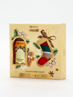 Подарочный набор новогодний Ароматы праздника, гель для душа, печенье, 100 мл и носки, URAL LAB