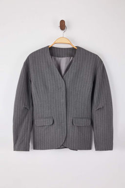 Gri Cizgili Kol Detayl? Fitted/Vucuda Oturan Astarl? Vatkal? Dokuma Blazer Ceket TWOSS26BC00025 - Trendyolmilla фото 5