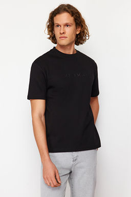 Siyah Oversize/Geni_ Kesim Kabar_k Yaz_ Bask_l_ K_sa Kollu Tok Kuma_l_ T-Shir TMNSS24TS00114 - Trendyolmilla фото 2