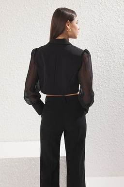 TRENDYOLMILLA Beyaz Metal Dugme Detayl? Kollar? Transparan Crop Dokuma Blazer Ceket TWOSS25BC00026 фото 10