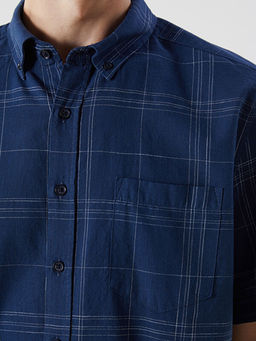 Regular Fit K?sa Kollu Ekose Poplin Erkek G?mlek