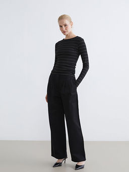 Bisiklet Yaka ?izgili Kad?n Body