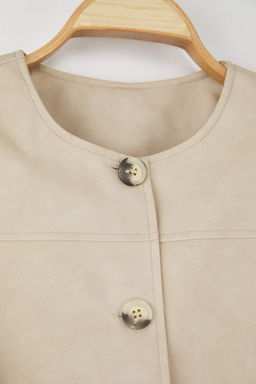 Tas Dugmeli Cep Detayl? Eskitme Gorunumlu Dokuma Suni Deri Ceket TWOAW26CE00018 - Trendyolmilla фото 7