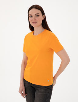 Turuncu Regular Fit Bisiklet Yaka Basic Ti__rt