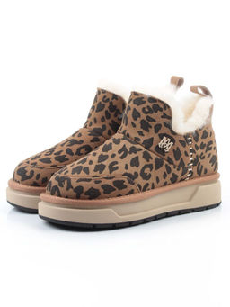 04-PAJW01-5Z BROWN/LEOPARD Ботинки зимние женские (натуральная замша, 100% шерсть, натуральный мех)