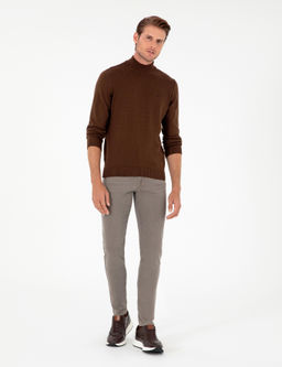 Koyu Kahverengi Slim Fit Yar_m Bal_k__ Yaka Basic Triko Kazak - Pierre cardin фото 4