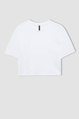 Базовая футболка свободного кроя с круглым вырезом из чесаного хлопка с короткими рукавами - Defacto фото 6