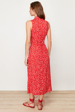 TRENDYOLMILLA K?rm?z? Cicekli Viskon Midi Dokuma Elbise TWOSS24EL00515  фото 16