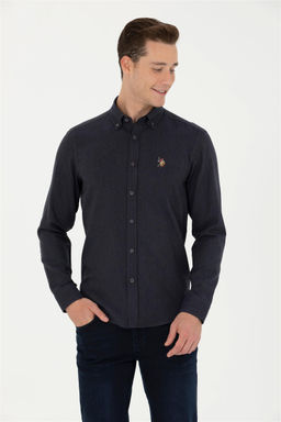 Мужская темно-синяя базовая рубашка с длинным рукавом Неожиданная скидка в корзине