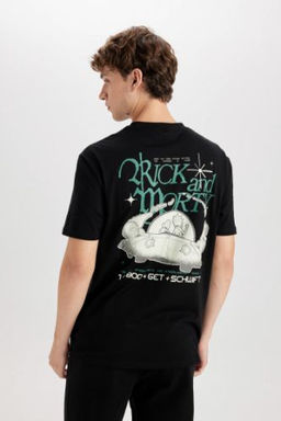 Rick and Morty Regular Fit Bisiklet Yaka S?rt Bask?l? K?sa Kollu Tisort