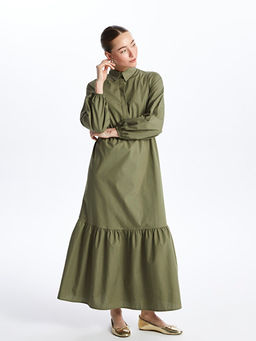 G?mlek Yaka D?z Uzun Kollu Elbise