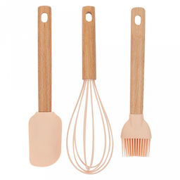Кухонный набор Linea Silicone 3 предмета: лопатка 25,5х5,3х1,3см, кисть 23,6х5х1,5см, венчик 25,1х6,5х6,5см, бук, силикон, розовый, Regent (Китай)