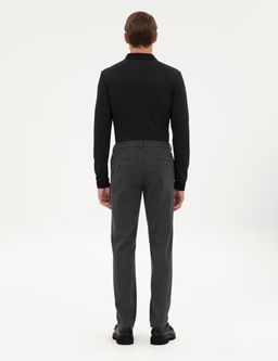 Antrasit Slim Fit Flanel Dokulu Kuma_ Pantolon
