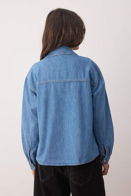 Mavi Kusgozu Baglama Detayl? Denim Gomlek TWOAW26GO00003 - Trendyolmilla фото 4