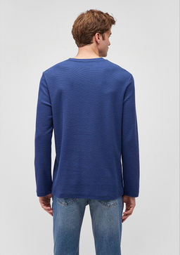 Uzun Kollu Lacivert Basic Tisort - Mavi фото 5