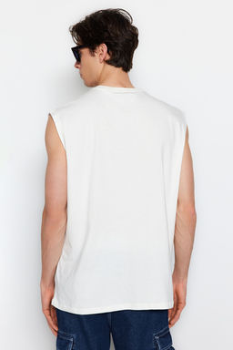 TRENDYOL MAN Ekru Relaxed/Rahat Kesim Sehir Bask?l? %100 Pamuklu Kolsuz T-Shirt/Atlet TMNSS23AL00008 - Trendyolmilla фото 6