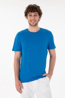 Erkek Regular Fit Bisiklet Yaka Kobalt Mavi Basic Ti__rt Sepette S_rpriz _ndirim