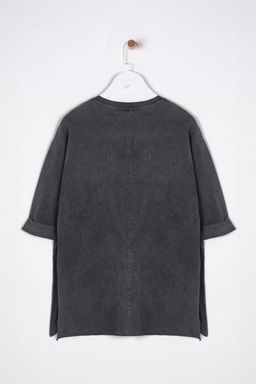 Antrasit Y?kamal? %100 Pamuk Duble Kol Asimetrik Boyfriend Orme T-Shirt TWOSS20TS0828