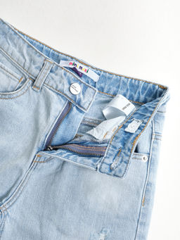 Джинсы клеш рваные для весны и лета 33-1053 св.голубой - Mini maxi фото 8