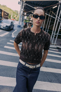 ARGYLE KNIT SHORT SLEEVE CARDIGAN - Zara фото 2