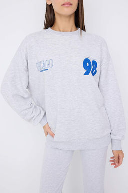 Teen Kar Melanj Ici Polarl? S?rt ve On Bask?l? Oversize/Genis Kesim Orme Sweatshirt TWOAW26SW00151 - Trendyolmilla фото 8