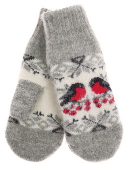 Варежки детские круговые "Два снегиря и орнамент" 0910-2