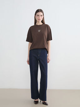 Bisiklet Yaka Bask?l? Kad?n Ti??rt