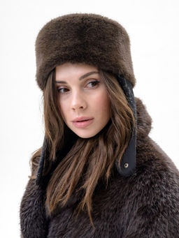 Т26-21 Таблетка кубанка черное золото с мехом "норка"