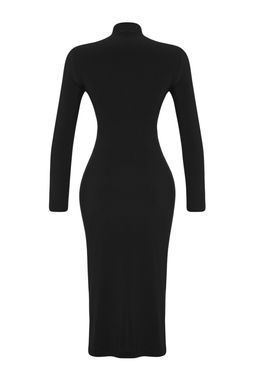 TRENDYOLMILLA Antrasit Duz Drape Detayl? Y?rtmacl? Dik Yaka Fitted/Vucuda Oturan Esnek Orme Elbise TWOAW24EL00134  фото 9