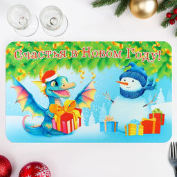 Цена за 3 шт. Салфетка новогодняя на стол Счастья в Новом Году! 2024 год, символ года, снеговик
