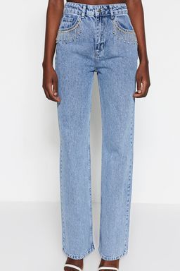 Mavi Tasl? Aksesuar Detayl? Yuksek Bel Wide Leg Jeans TWOSS23JE00204 - Trendyolmilla фото 4