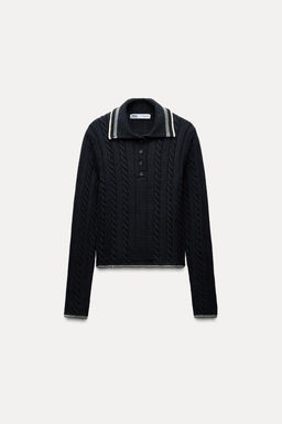 CONTRAST PIPING KNIT POLO SWEATER - Zara фото 7